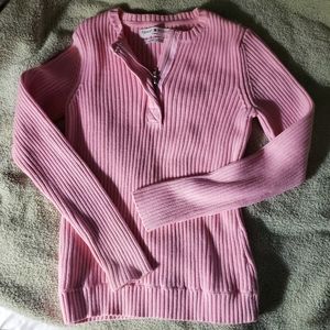 Tommy Hilfiger Jeans LS pink sweater with zipper, crew neck. Size S/P